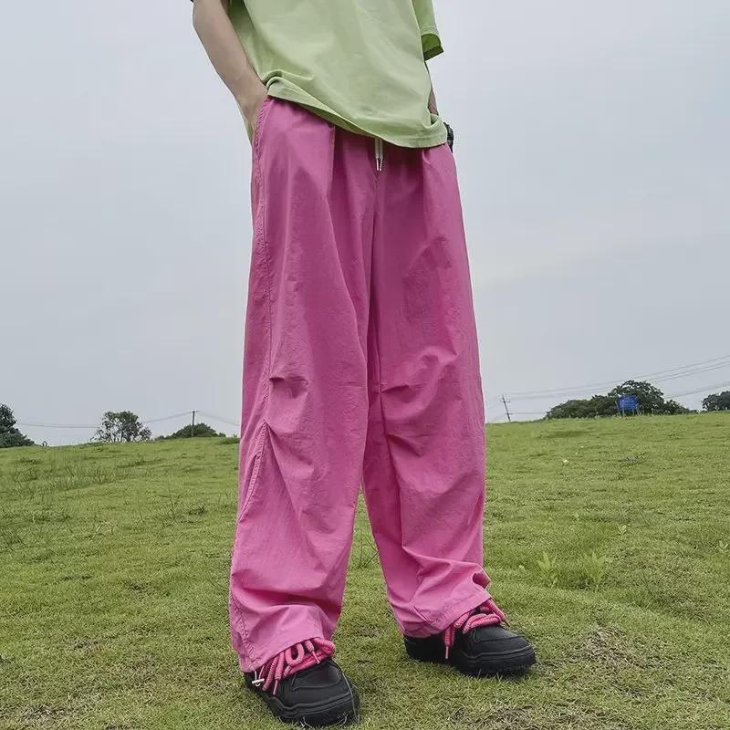 Unisex Fluorescenční Zelené Retro Kombinézy – Letní Ležérní Kalhoty s Širokými Nohavicemi