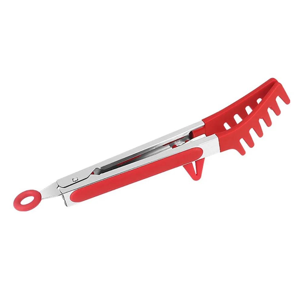 9-Inch Heat-Resistant Silicone Pasta Tongs with Teeth, Non-Stick Spaghetti Server for Cooking, Salad, Noodles красный