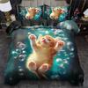 Cute Cat Bedding Set Dreamy Bubble Duvet Cover, Modern Bed Cover Home Decor Single Double Queen King Full Size Beds