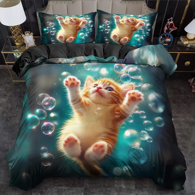 

Cute Cat Bedding Set Dreamy Bubble Duvet Cover, Modern Bed Cover Home Decor Single Double Queen King Full Size Beds Baby 100x135cm