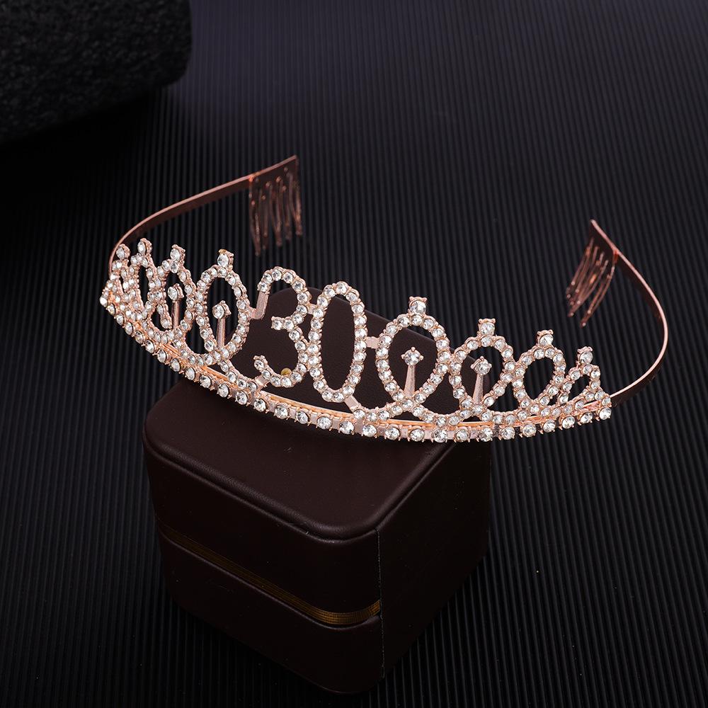 First Birthday Number Crown Water Diamond Headband  Ball Hair Accessory Anti Slip Cake  Decoration Alloy Hair Band
