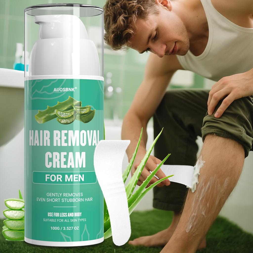 Men's Hair Removal Cream, Depilatory Cream for Men, Hair Remove Cream With Scraper, Aloe Vera Moisturizing, Painless, Moisturizing-100g