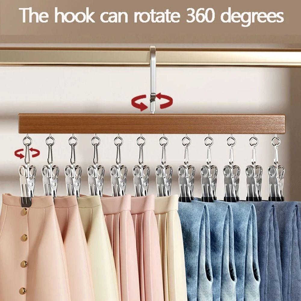 10/12 Clips Wood Hanger 360°Rotation Storage Rack  Wardrobe Organization