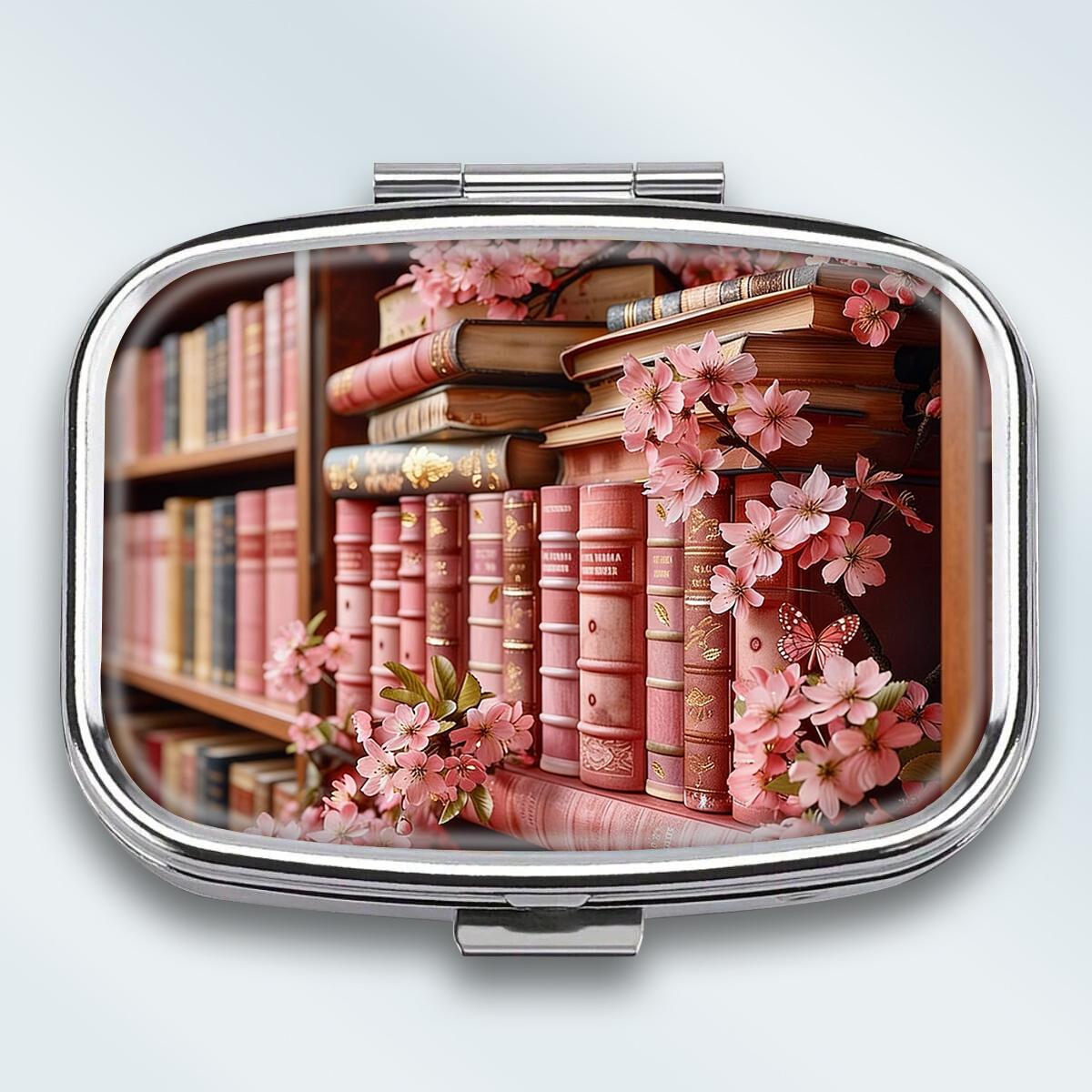 

Portable Pill Box with 2 Compartments, Mini Metal Medicine Organizer Case, Cute Printed Pill Container for Vitamins, Pills, Jewelry, Travel, Daily Use разноцветный