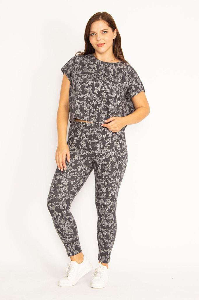 Damenmode Übergröße Trainingsanzug Set Große Größe Geräuchert Bio-Baumwolle Bluse und Hose Set