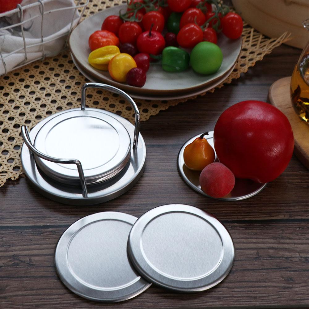 6 Pieces Silver Stainless Steel Coaster Round Drink Pad Creative Cup Mat Restaurant