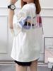 loose short back for long long cut and quick white [Bubu Ohana] T-shirt, fitting, casual, sleeves, print, women, spring, summer, autumn, winter,