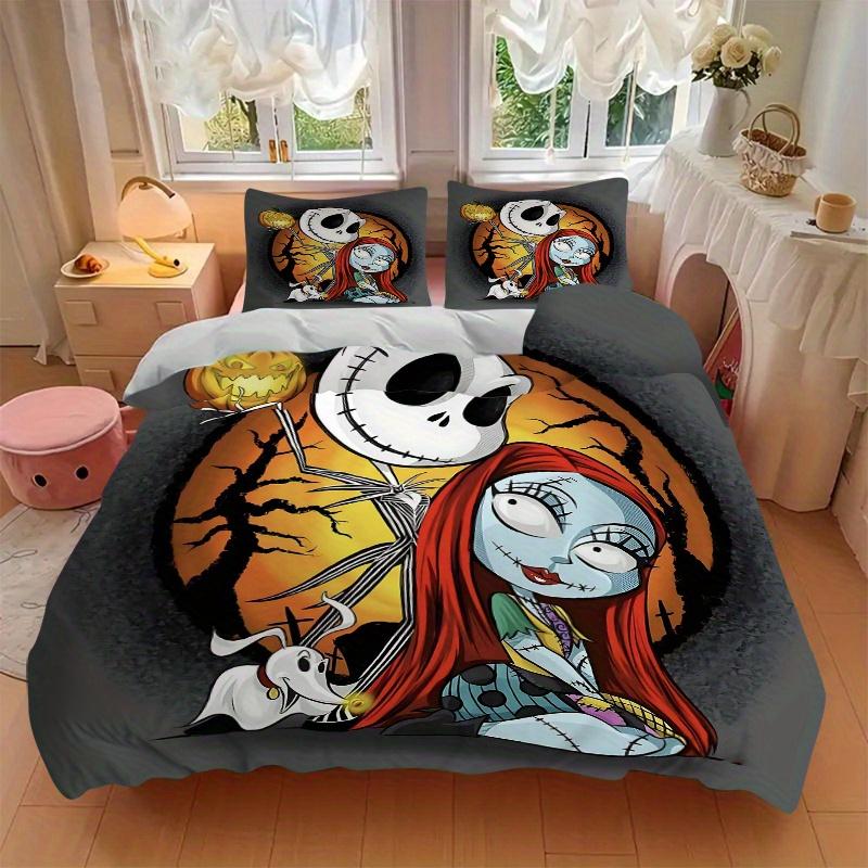 3pcs Disney Sally Jack Skellington & Zero Quilt Set Soft and Comfortable Bedroom, Guest Room and Dorm Decor Bedding Set B019