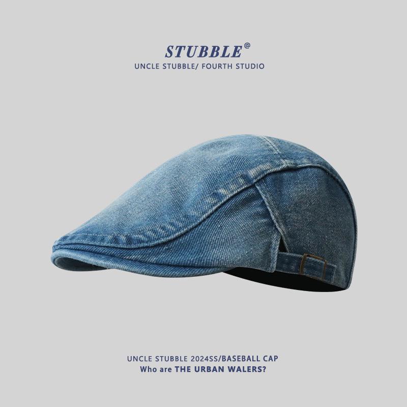 Unisex Retro Washed Denim Newsboy Cap - Adjustable Japanese Duckbill Distressed Style Adjustable (55-59cm) средний синий