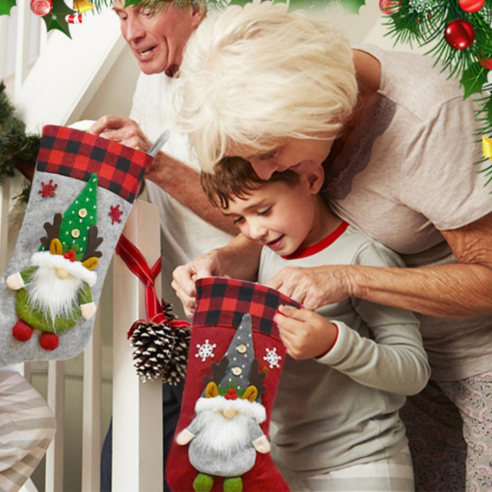 Christmas Socks Youngsters's Large Christmas Socks with Santa Claus, Reindeer, Dwarf, Buffalo Plaid Long Socks Suitable for Christmas Party Decoration