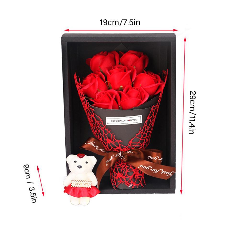 7 Soap Rose Flower Gift Box Bouquet Stuffed Bear Valentine S Day Gift for Birthday Party Anniversary