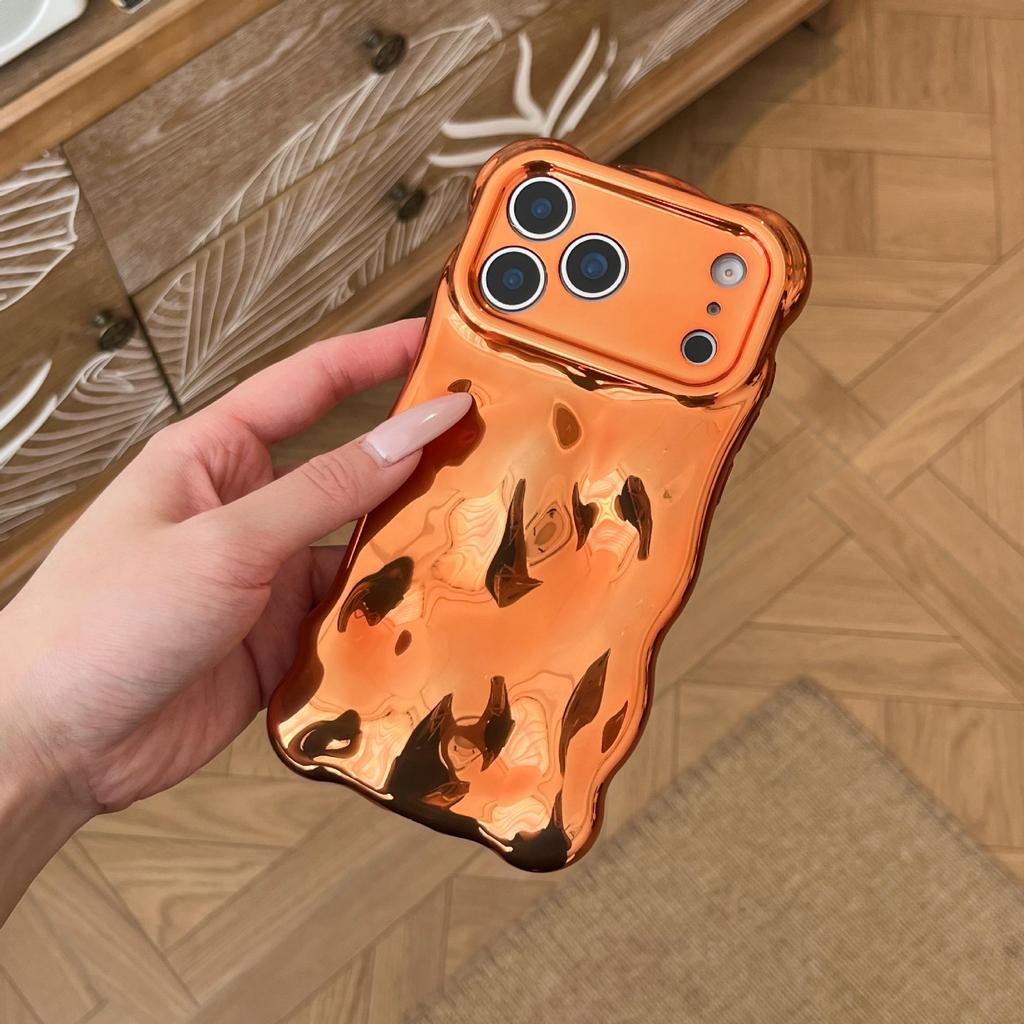 Bright Orange 3D Wave Pattern Drop-Proof Case Compatible with iPhone 13/14/15/16/17 Pro Max
