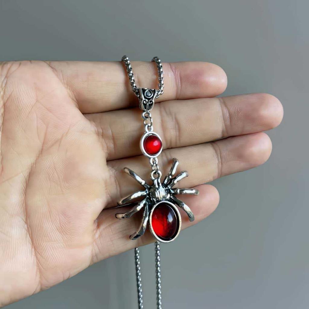 Vintage Y2k Gothic Red Glass Spider Gothic Necklace Victorian Vampire