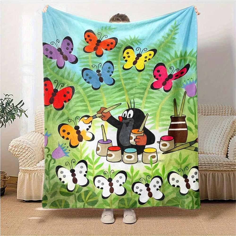 1pc Butterfly,Painter,Colors Digital Printed Flannel Blanket, Super Soft Plush Bed Cover, Multipurpose Quilt for Sofa, Bed, Office,13