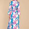 Spring and Summer Long-sleeved Contrasting Color Flower Lapel Elegant Printed Strap Dress for Women