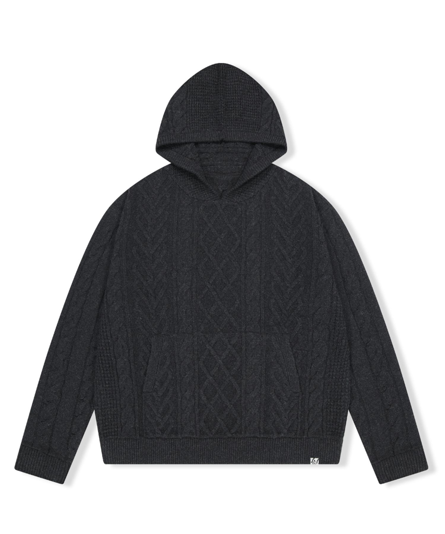 Yes Ic Hooded Cable Knit Pullover Charcoal M