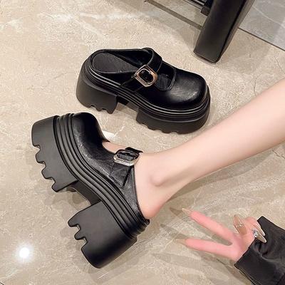 Casual Versatile Bag Head Half Slippers Women's 2025 Spring New Heightened Platform Small Leather Shoes Muffin One Pedal Single Shoes