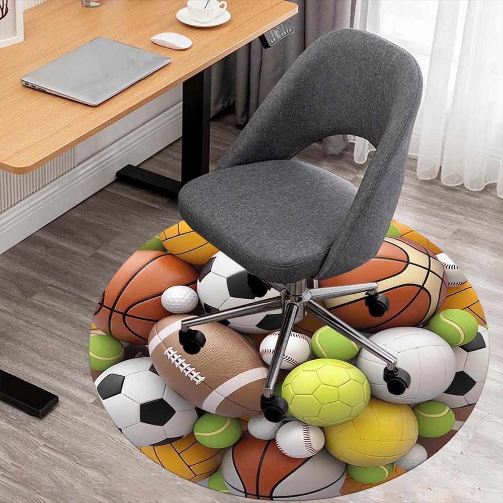 1pc Sports Balls Round Chair mat Area Rug - Non-Slip, Floor Mat for Office, Bedroom, home decor Christmas Gift p0811232