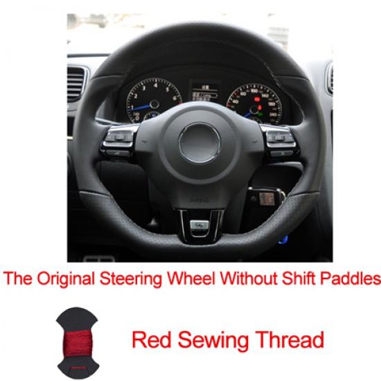 HuiER Hand Sewing Car Steering Wheel Cover Red Marker For Volkswagen Golf 6 GTI MK6 VW Polo GTI Scirocco R Passat CC R-Line