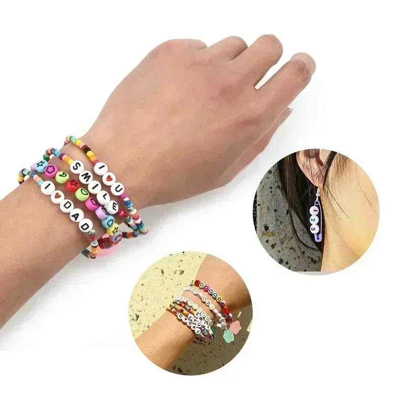 100/200/300/500 Stück Acryl-Buchstabenperlen, gemischt, rund, flach, lose Abstandsperlen für die Herstellung von handgefertigten Schmuckstücken, DIY-Armbändern und Halsketten