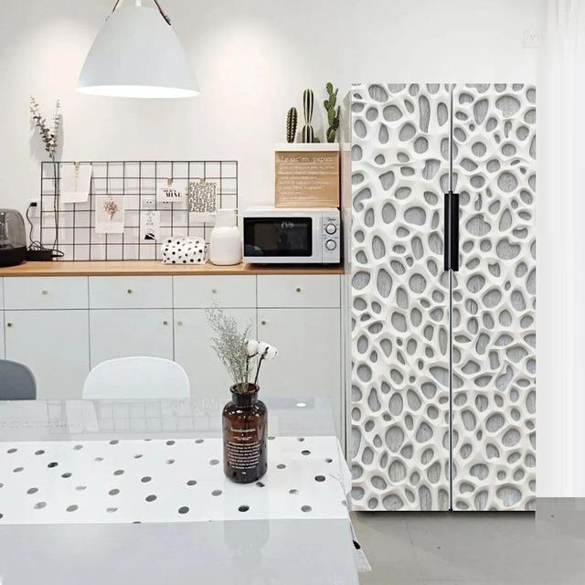 Water Droplets Geometry Line Pattern Self-Adhesive Refrigerator Freeze Sticker Kid's Art Fridge Door Cover Wallpaper Teenager 3D