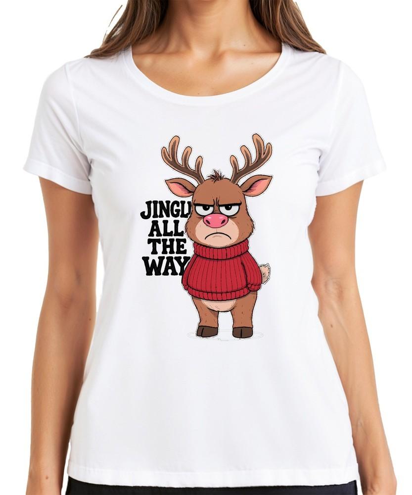 Jingle All The Way Funny Reindeer Christmas Sarcastic Retro Ladies TShirt