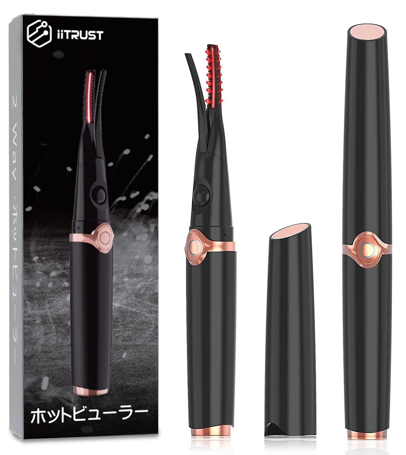 

iitrust Горячая завивка ресниц с тремя температурными режимами, автоматическая, USB, портативная, 2-в-1, долговечная, с настройками, 10-секундный предварительный нагрев, 15-минутное автоматическое отключение, питание, чёрный