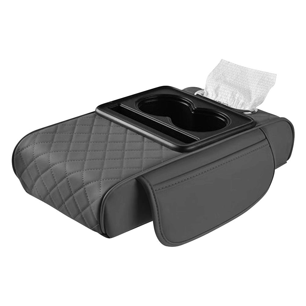 Car Armrest Cushion with 2 Cup Holder Tissue Box Slot Phone Slot Cars Center Console Organizer Car Armrest Box for Most Vehicles