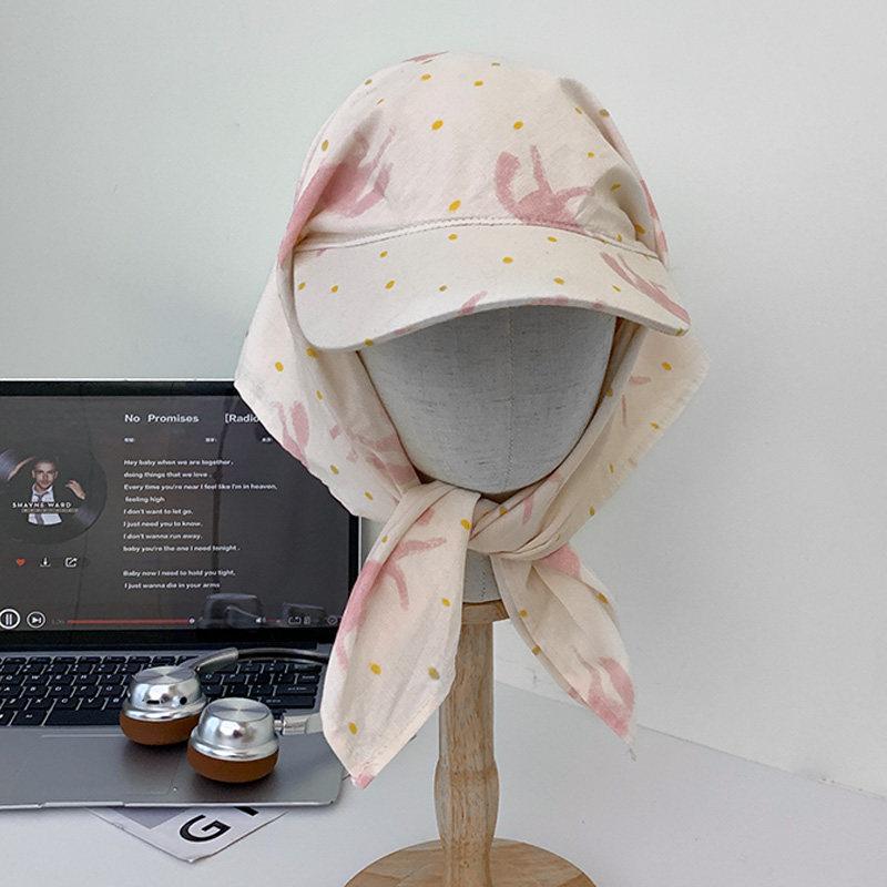 Sweet Cool Floral Print Headband Bandana Cap Women Outdoor Sun Protection Baseball Cap Fashion Face Slimming Peaked Cap