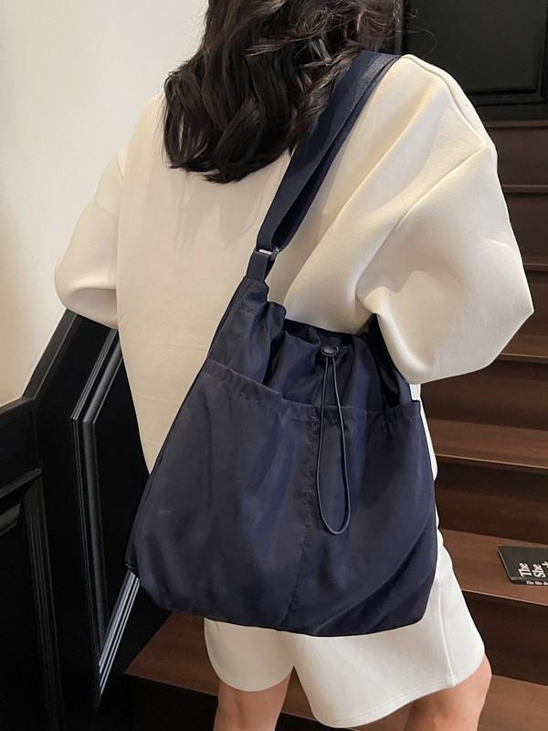 Soft Nylon Vertical Shape Shoulder Bag With Flap Closure For Daily Outings