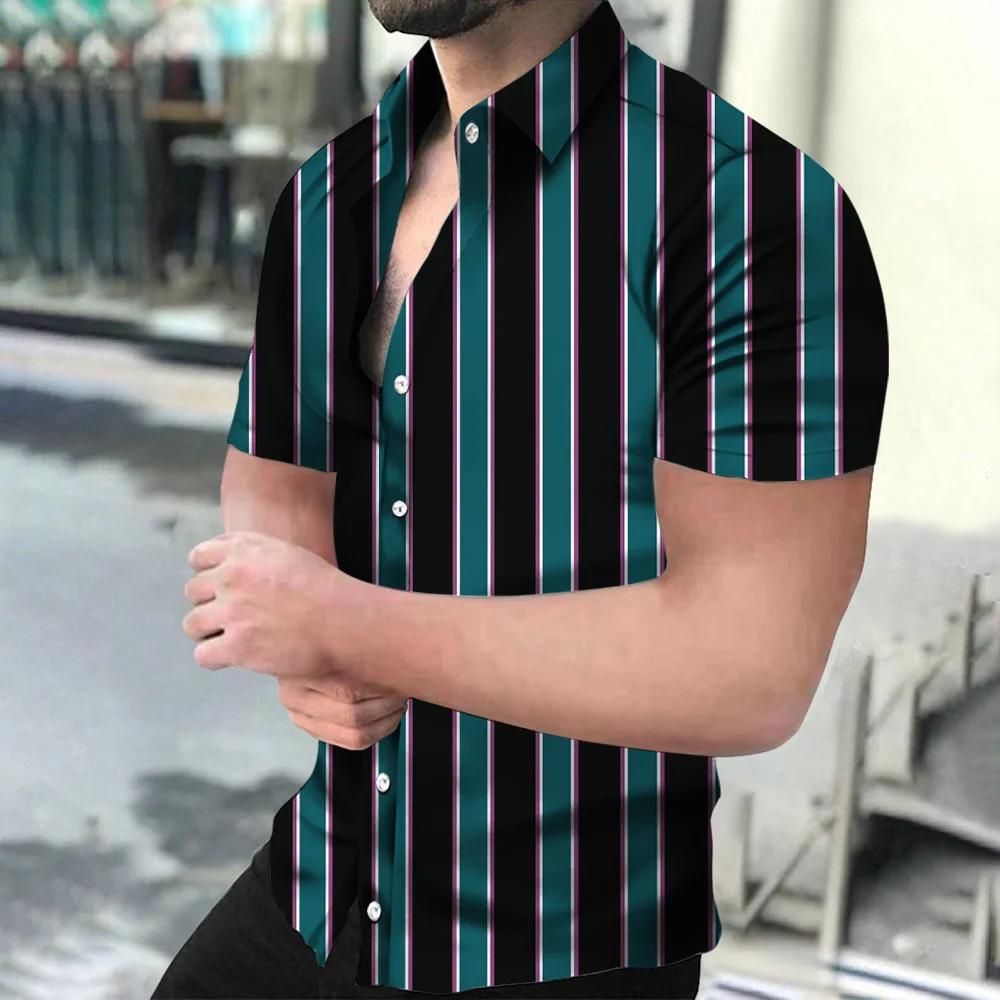 Holiday Beach Striped 3D Print Men Tops Man/Women Casual Fashion Short Sleeves Shirt Lapel Button Shirt Oversized Unisex Clothes