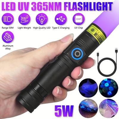Lanterna UV de Luz Negra 5W 365nm Recarregável de Alta Intensidade 365nm Lanterna UV Detector Ultravioleta para Ferramenta de Mancha de Jade Dinheiro Animal de Estimação
