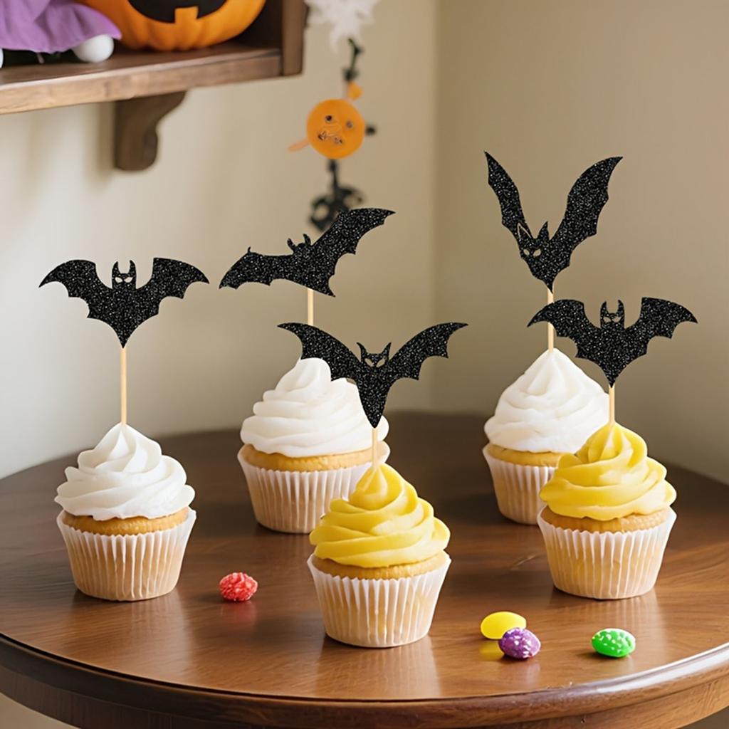 Halloween Party Cupcake Toppers Bat Shape Paper Picks for DIY Halloween Decorations Party Supplies Set of 12