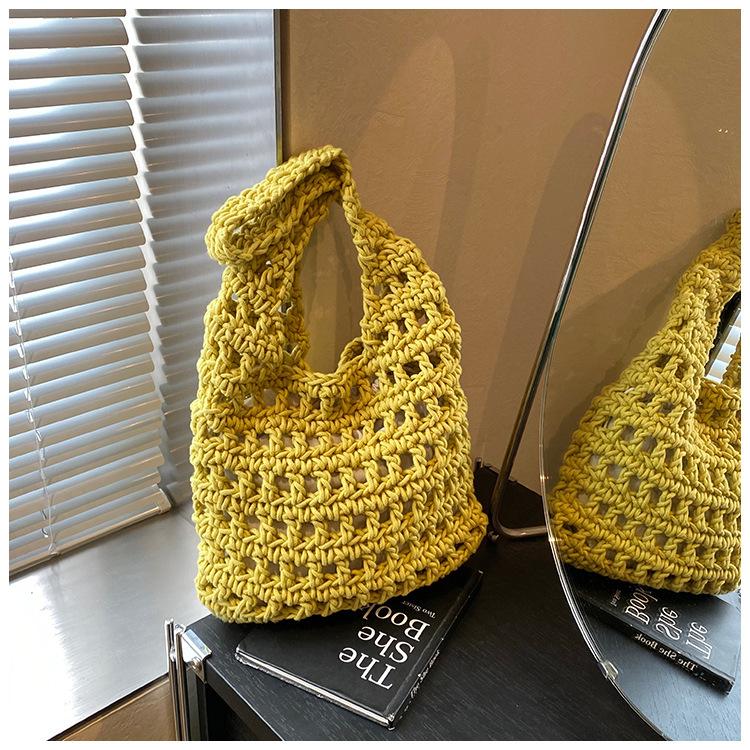 

Повседневная сумка-тоут большой вместимости в стиле кэжуал, новая женская вязаная ажурная сумка, сумка-сетка жёлтый