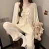 Love Letter Print Raglan Sleeve Design 2 Piece Pajamas Set Women Korean Sweet Casual Simple Pajamas Set Autumn Winter Homewear