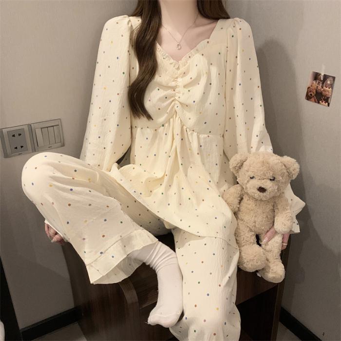 Love Letter Print Raglan Sleeve Design 2 Piece Pajamas Set Women Korean Sweet Casual Simple Pajamas Set Autumn Winter Homewear