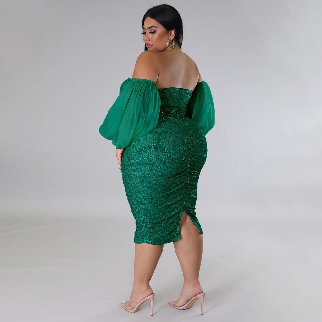 Sexy Sequin Mesh Bandeau Bodycon Evening Dress