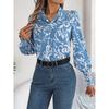 2026 Spring/Summer Elegant Contrast Color Floral Lantern Sleeve Turn-down Collar Shirt Casual Breathable Women's Top