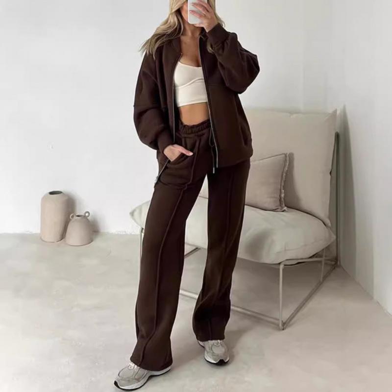 2025 Women's Stylish Solid Color Casual Hoodie & Long Pants Set
