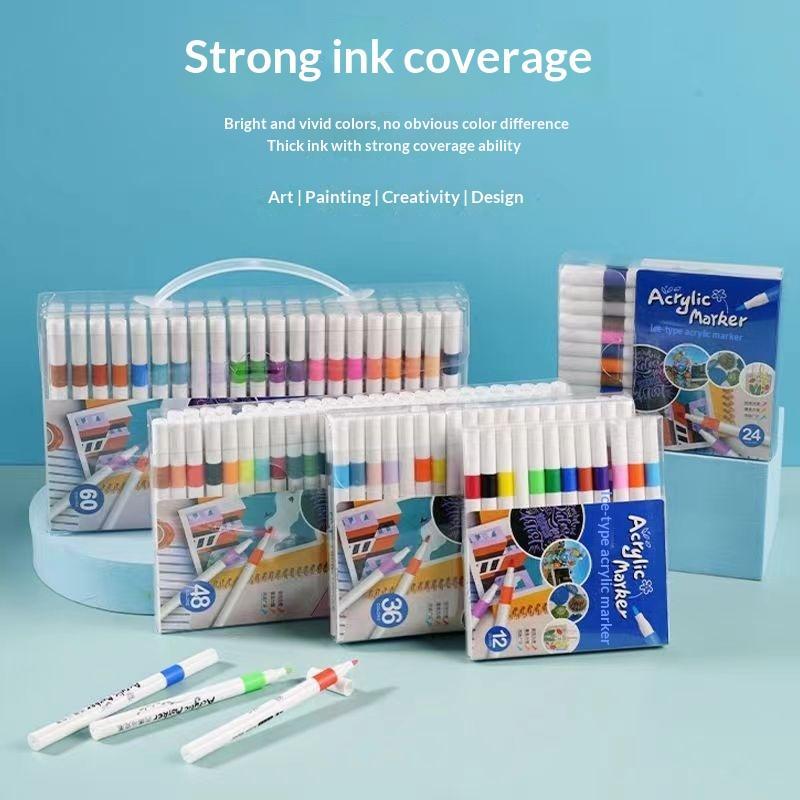 24 Colors Acrylic Paint Markers Waterproof Vibrant Colors For Art Creation Diy Crafts Drawing School Projects