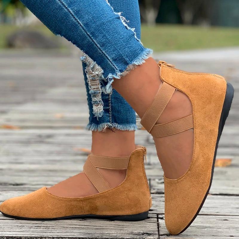 Women's Hollow Flock Flat Shoes Round Toe Shallow Thin Soft Sole Shoes Solid Color Casual Shoes Elegant Office Ladies Footwear