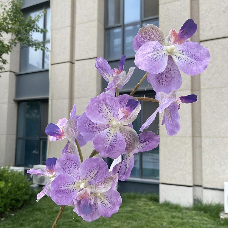 9 Heads Vanda Orchids Artificial Flowers Faux Silk Flowers for Wedding Home Decor Photography Props