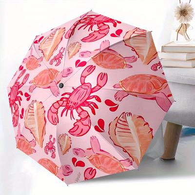 1pc Sea Creatures Pattern Automatic Open/Close Umbrella with Windproof, Functional Design, 8-Rib Sturdy Canopy