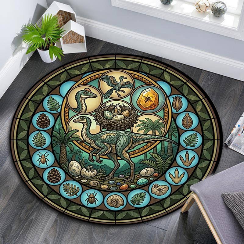 Prehistoric Glass Round Area Rug Under Office Chairs Bedroom Living Room Home Decor