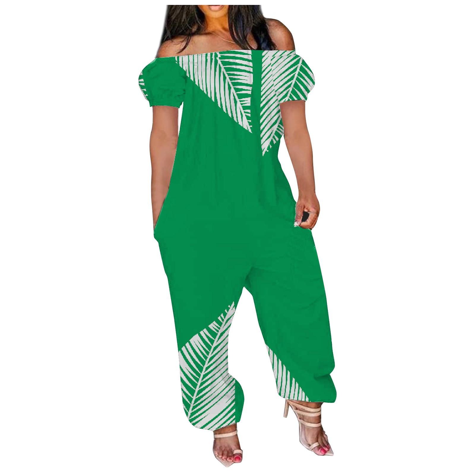 

Женские повседневные эластичные однолинейные карманы на плечах больших размеров, комбинезоны с короткими рукавами и принтом, широкие шорты, комбинезоны (S-4XL) XL зелёный