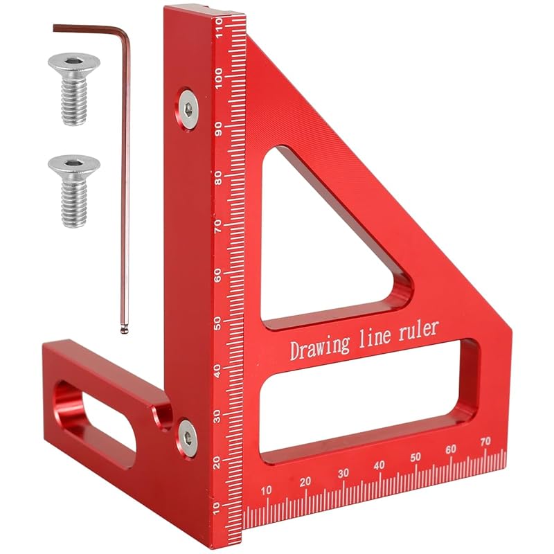 Woodworking Square Protractor, 3D Multi-Angle Measuring Ruler, 45/90° Aluminum Alloy Woodworking Ruler,Miter Triangle Ruler,Precise Protractor Angle Red A