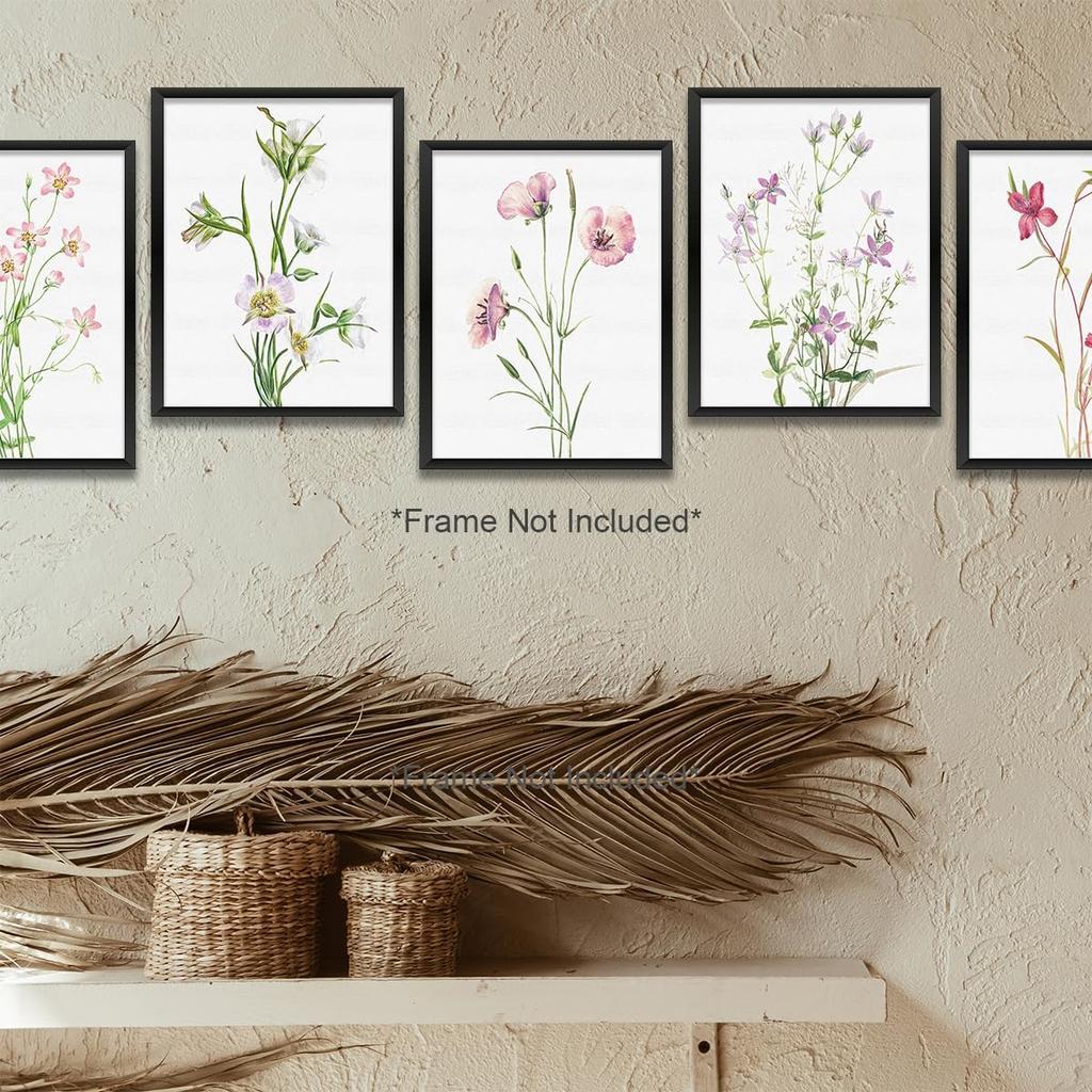 Gubrandin 6PCS Vintage Botanical Wildflower Art Wall Art Prints Artwork Paintings for Home Farmhouse Office Bathroom Kitchen Bedroom Wall Decor (8x10