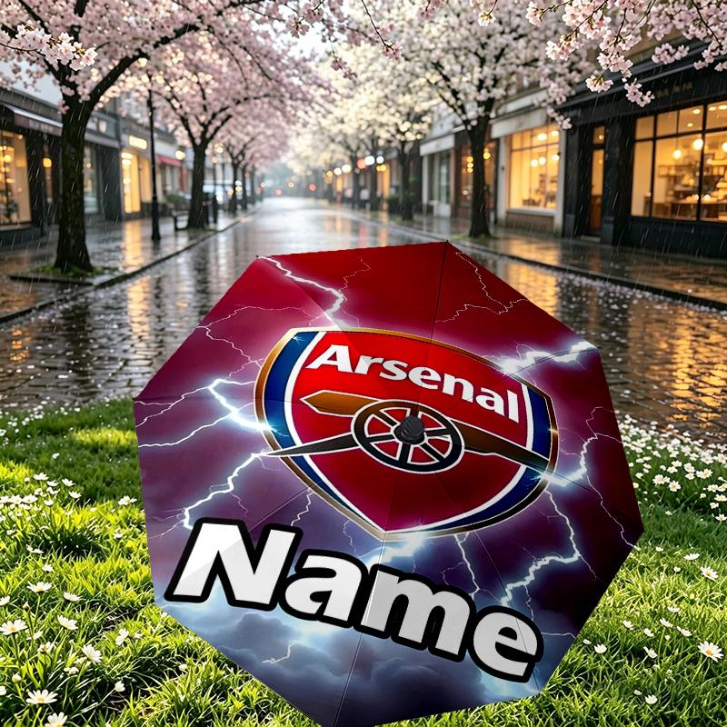 Custom Name Personalized Manchester Football F.C Print Umbrella, Auto Open Close, 8‑Rib Sturdy Frame, Commute Camping Hiking Use, Birthday Gift