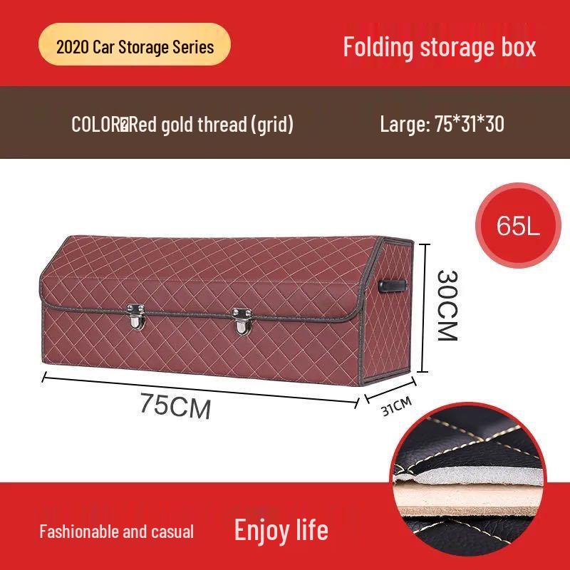 Car Leather Interior Organizer: Large Capacity Folding Trunk Storage Box