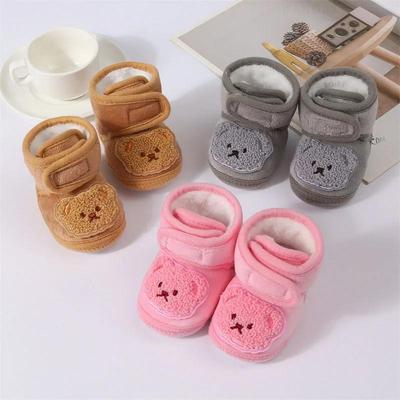 Niedliche Bär Babyschuhe Cartoon Weichsohle Schneestiefel für Säugling Junge Mädchen Herbst Winter Warm Verdicken Plüsch Kinder Lauflernschuhe 0-18M